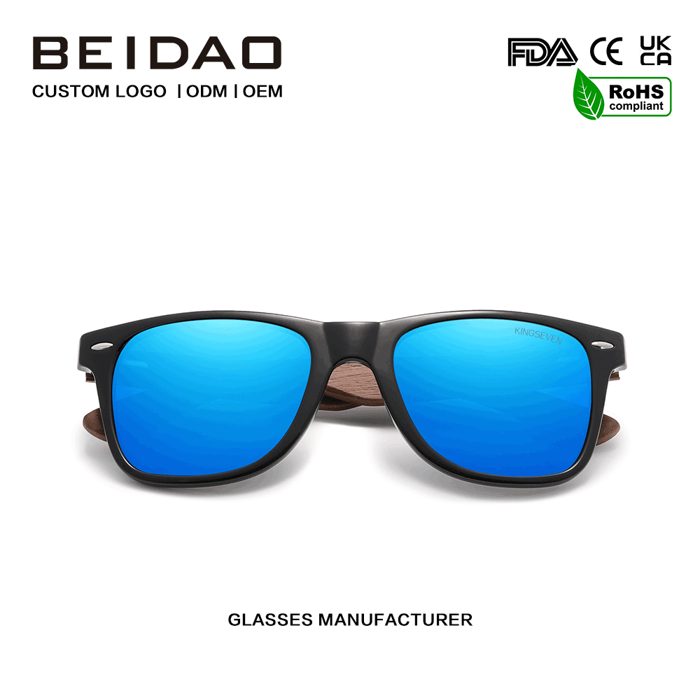 Moderni Nucis iuglandis Anti-Reflective Retro Blue Lens Sunglasses