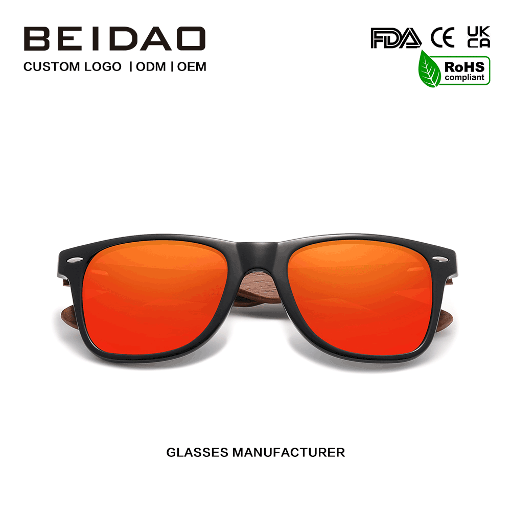 Moderni Nucis iuglandis Anti- Reflective Retro Red Lens Sunglasses