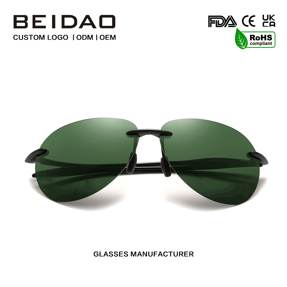 Novus Designer Ultralight TR90 Frameless Green Lens Sunglasses